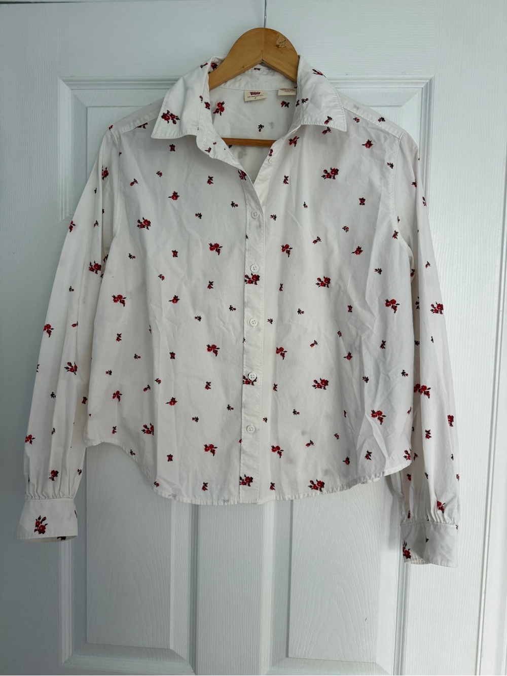 Levi's White Button-Up Blouse with Red Floral Print